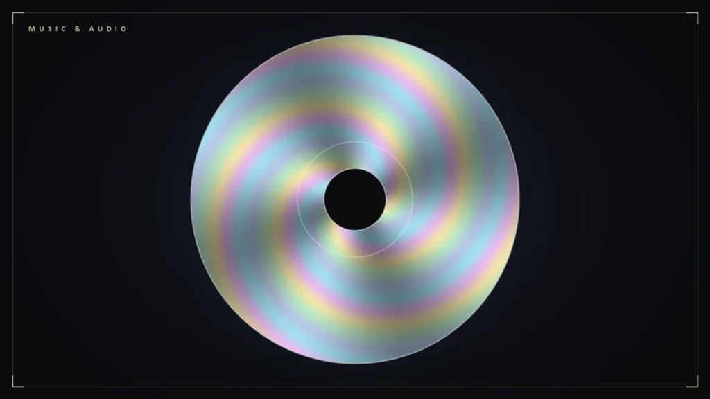 Illustration of an iridescent compact disc. Illustration for: The Compact Disc: From $2,000 Players to a Decade-Long Takeover