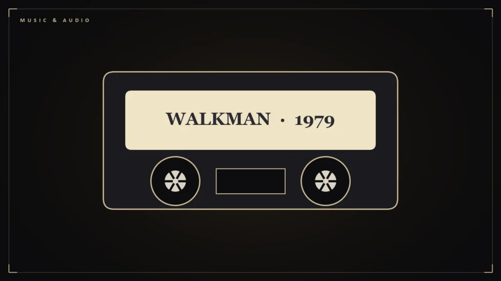 Illustration of a cassette tape labeled Walkman 1979. Illustration for: The Walkman: The $200 Cassette Player That Changed Listening